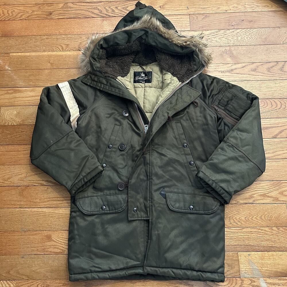 Vintage Golden Fleece N-3B Army Military Flight Fur Trim Hooded Puffer Jacket 36